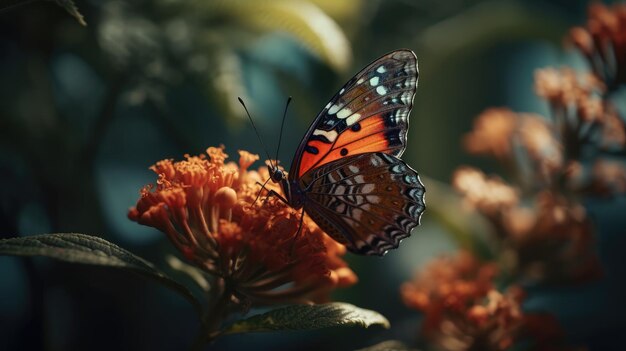 Illustration of a butterfly perched on a beautiful flower beautiful