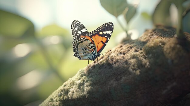 Illustration of a butterfly perched on a tree branch