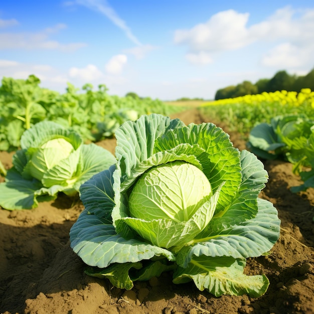 illustration of cabbage in the field close view