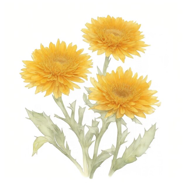 Illustration of calendula flowers in the style of watercolor on a white background