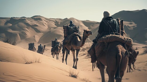 иллюстрация верблюда, идущего по бесплодной пустыне