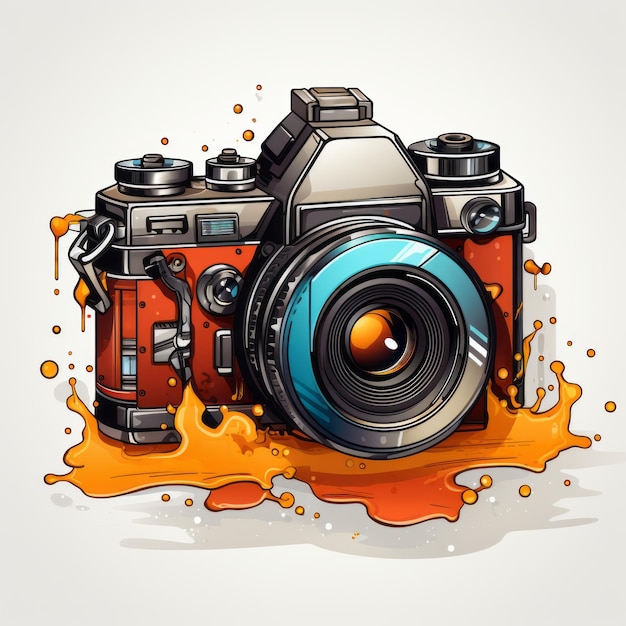 an illustration of a camera with a splash of paint