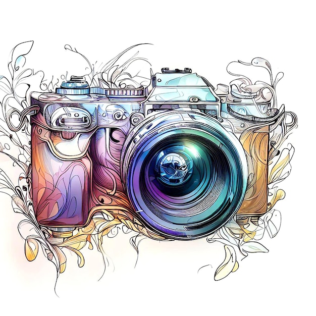 an illustration of a camera with wild nature