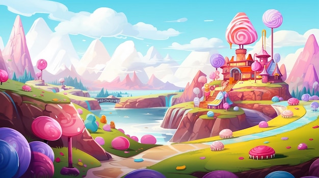 [Hatsu] Royale Pâtissier Illustration-candy-land-with-castle-candy-lollipops-ai-generated_843560-165