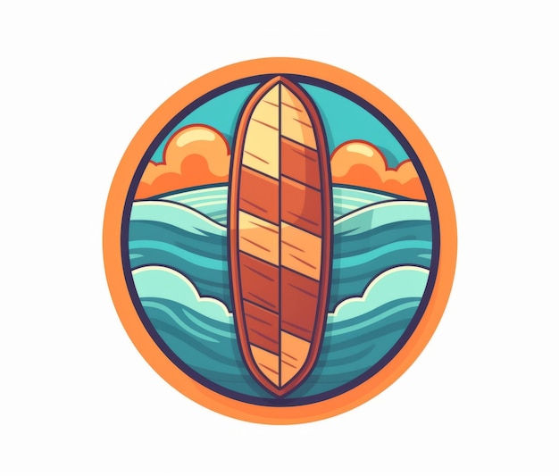 Illustration of a canoe in a circle with the sun setting behind it.