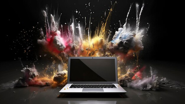 Фото Иллюстрация захватывающего взрыва ноутбука