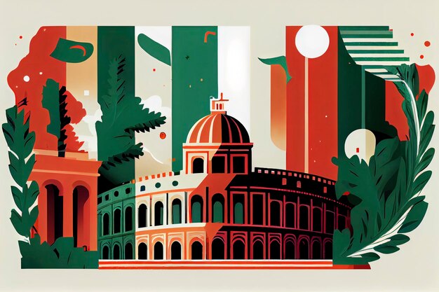 An illustration capturing the essence of rome showcasing its iconic buildings