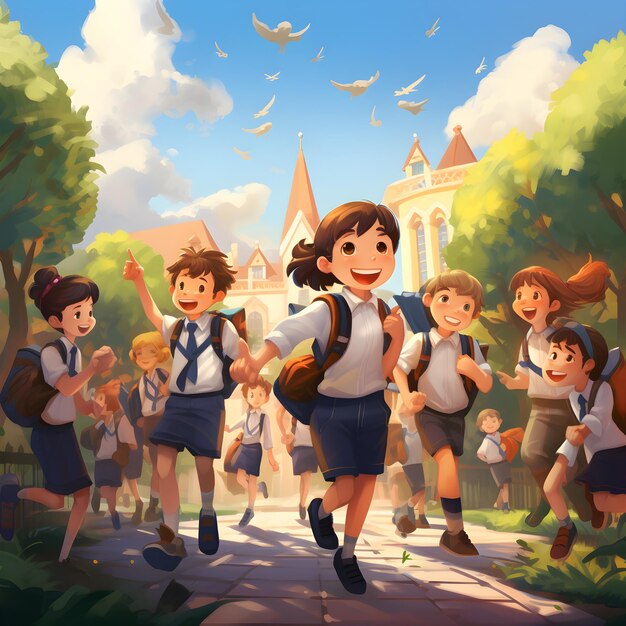 Illustration capturing the excitement and energy of students during the school year