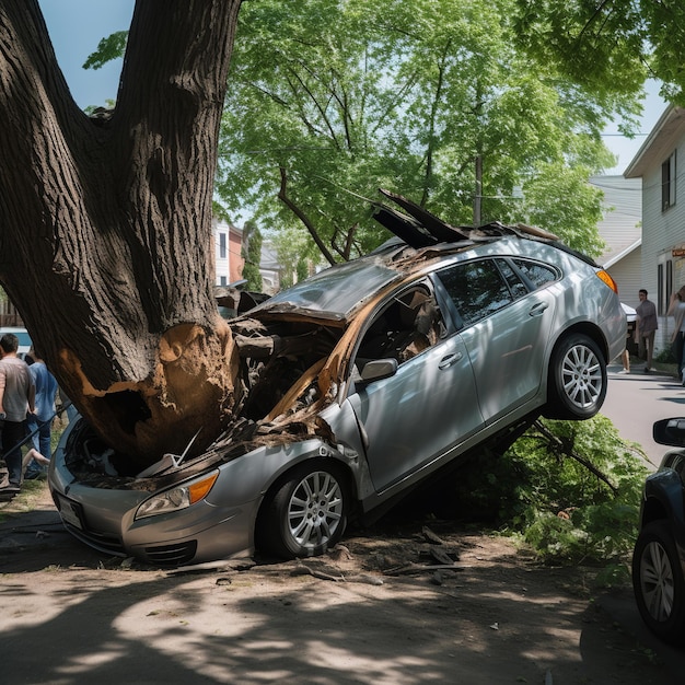 illustration of car accident into a tree