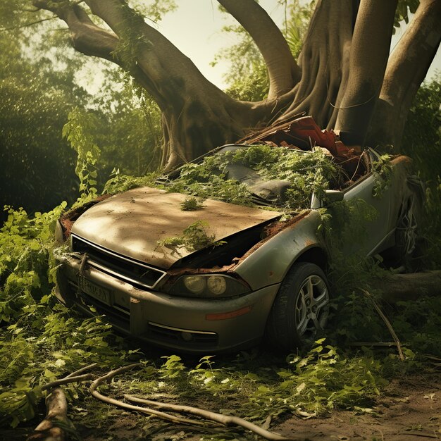 Foto illustrazione di un incidente d'auto contro un albero