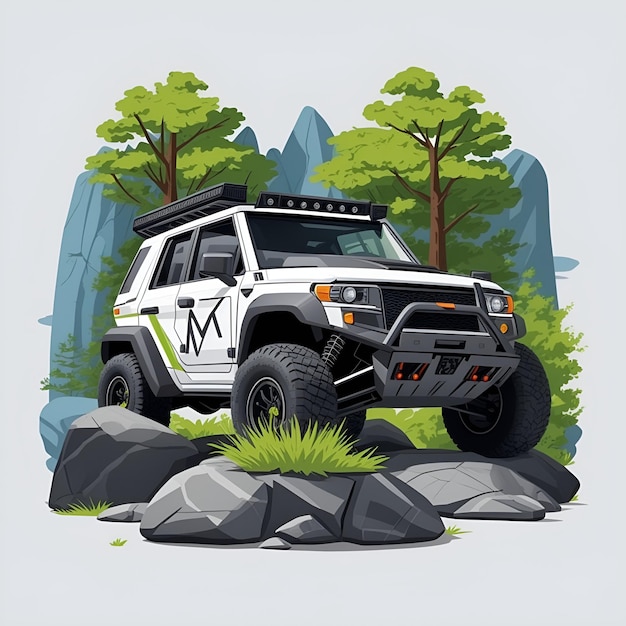 Photo illustration car off road in jungle tshirt images with ai generated