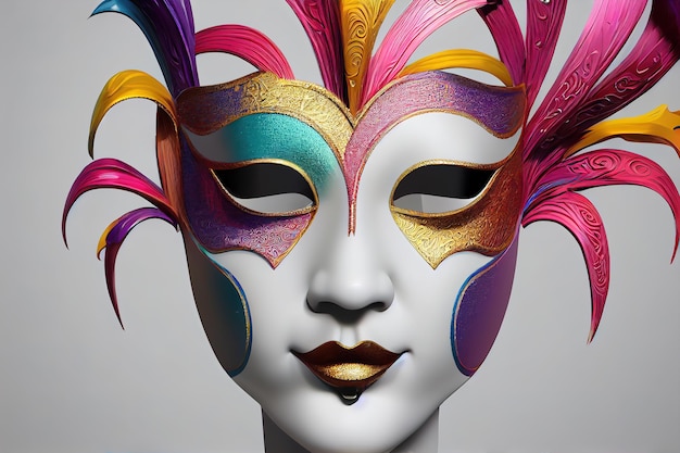 Illustration of carnival venetian mask with swirls of color strokes 3d render 3D illustration