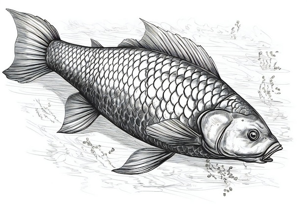 Illustration of a carp on a white background handdrawn