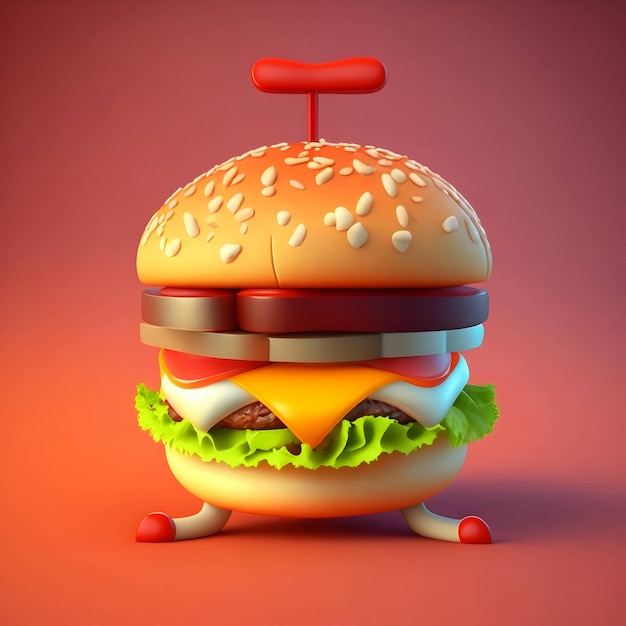 Illustration of a cartoon burger with emotion Generative AI