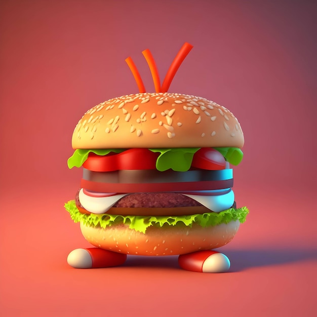 Illustration of a cartoon burger with emotion Generative AI