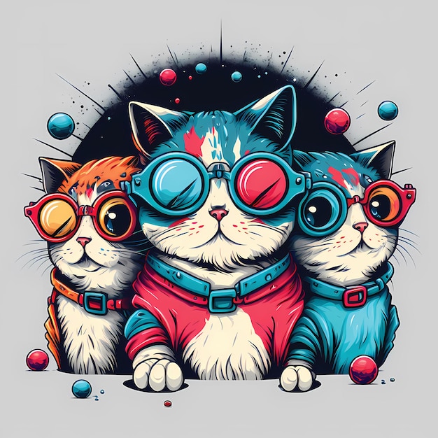 Illustration of cartoon cat character, wearing glasses, trendy\
and cool design
