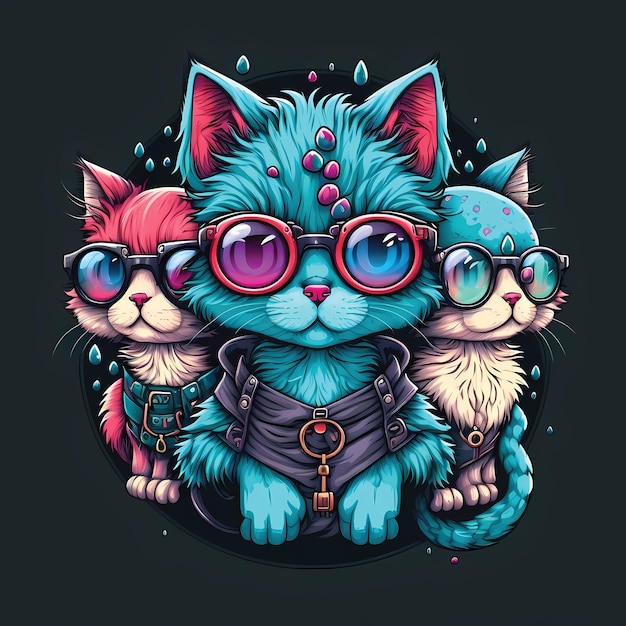 Illustration of cartoon cat character, wearing glasses, trendy\
and cool design