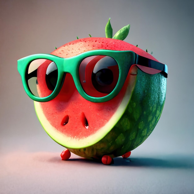 Иллюстрация мультяшного милого арбуза в солнечных очках