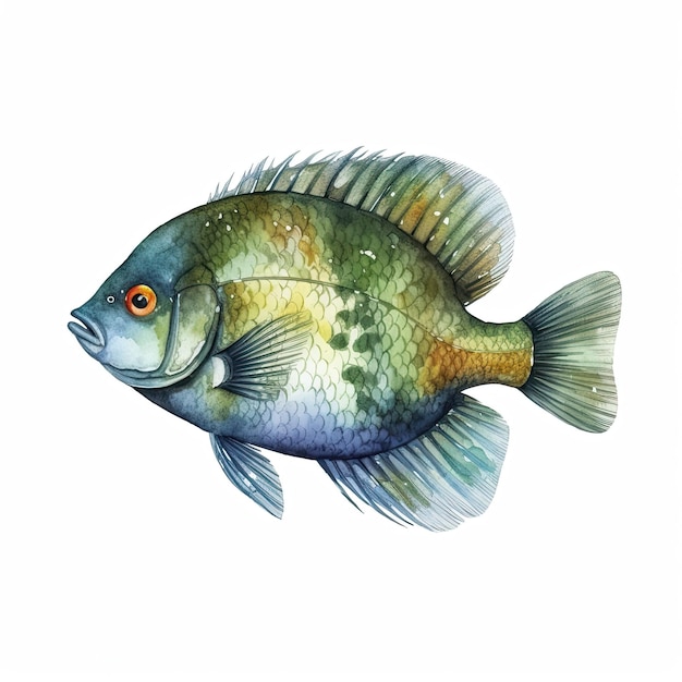 Illustration of a cartoon drawing of a beautiful fish with a white background Generative AI