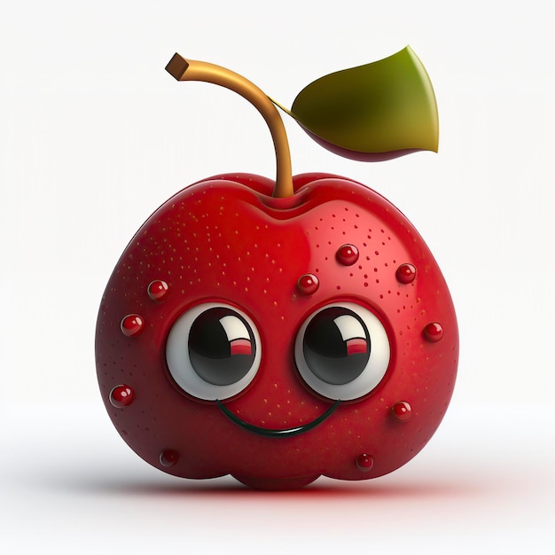 illustration cartoon a fruit of smiling cherry with pretty expression generative ai