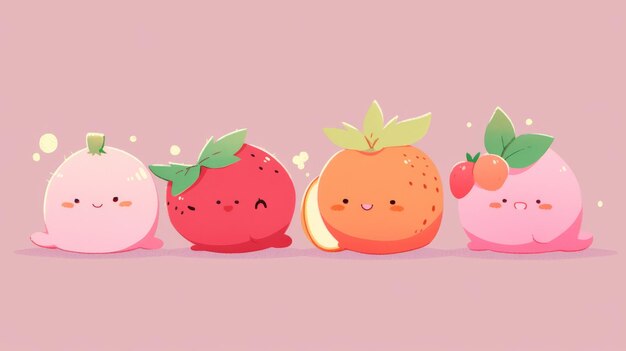 Photo illustration cartoon fruits in pink