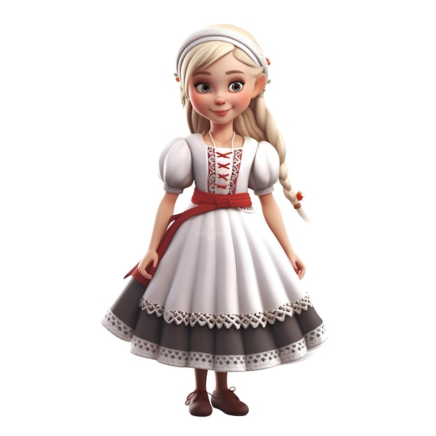 Illustration of a cartoon girl in a traditional Bavarian dress