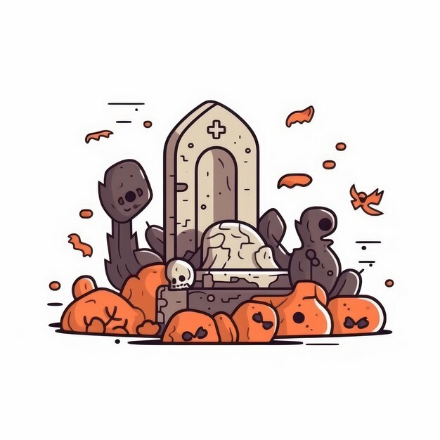 Иллюстрация карикатурной ужасной могилы на Хэллоуин