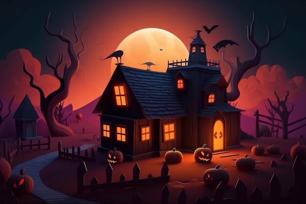 Illustration of a cartoon horror house for Halloween