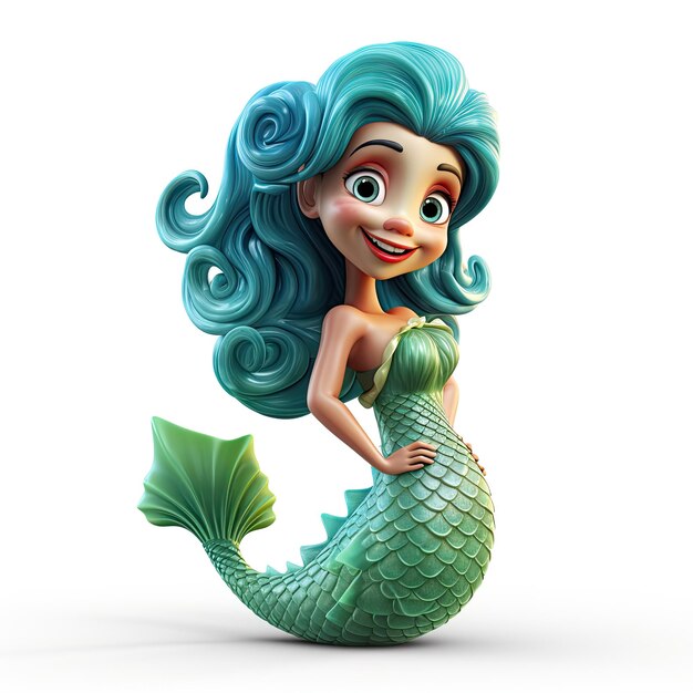 Photo illustration cartoon mermaid with sea creatures