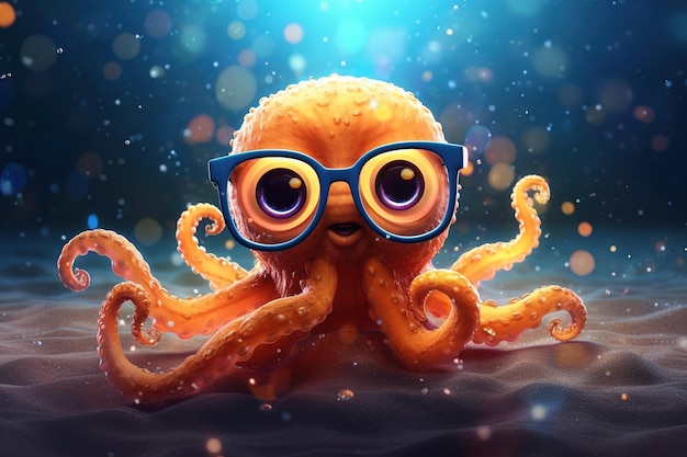 иллюстрация мультяшного осьминога в очках на голове