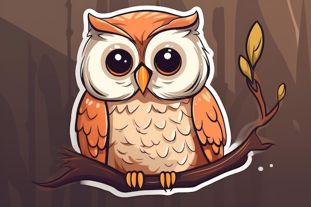 An illustration of a cartoon owl with a yellow beak and black eyes.