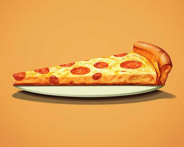 Illustration of cartoon slice of pizza in plate Generatice AI