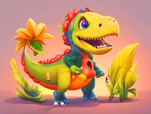 illustration cartoon style cute trex wallpaper 4k download