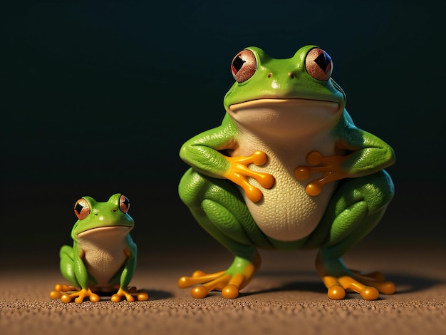 illustration in cartoon style frog and its chick