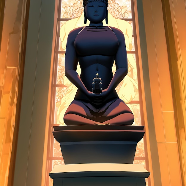 Foto illustrazione in stile cartone animato silhouette statua di buddha arte generativa di ai