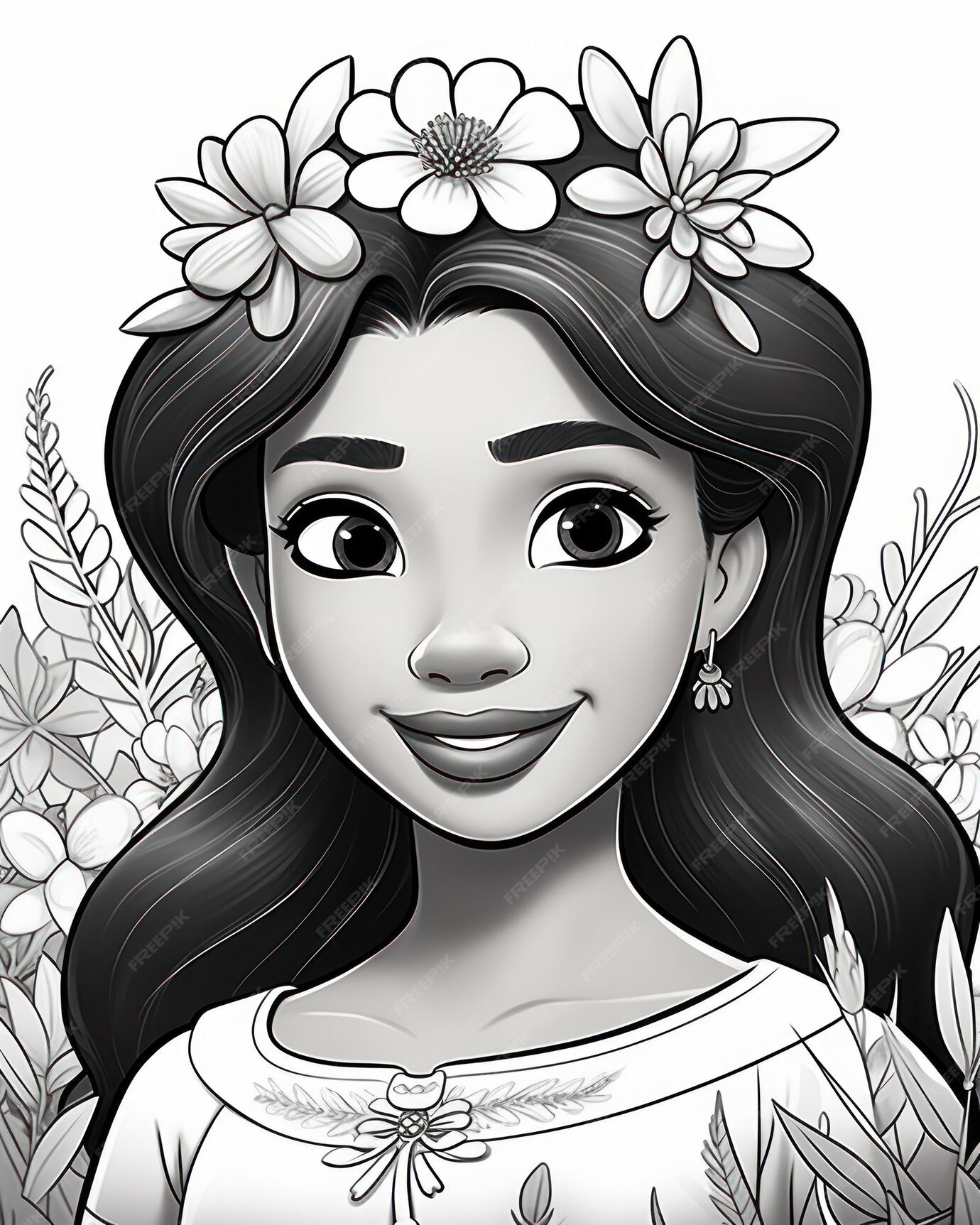 Premium Photo Illustration of a Cartoon woman coloring book page