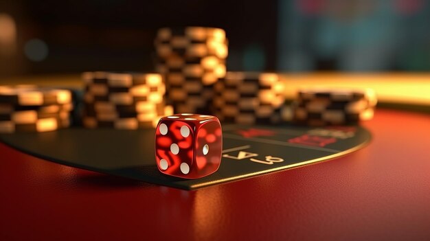 Photo illustration of a casino table with dices and playing cards poker symbol