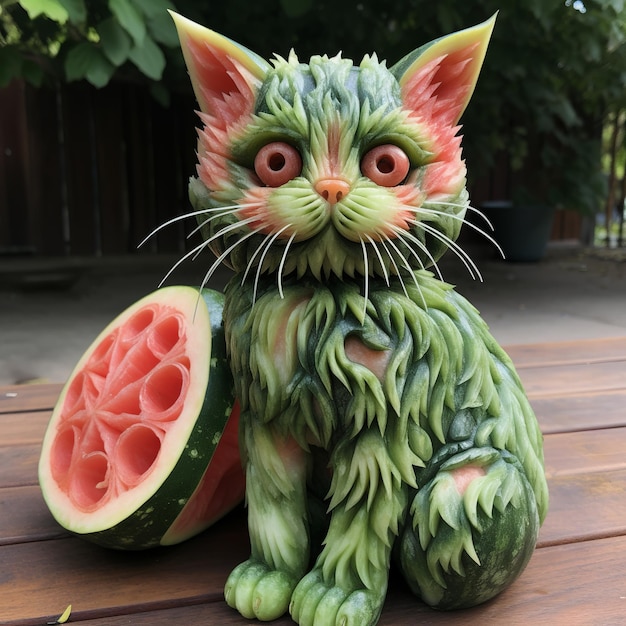 illustration of a cat made out of watermelon