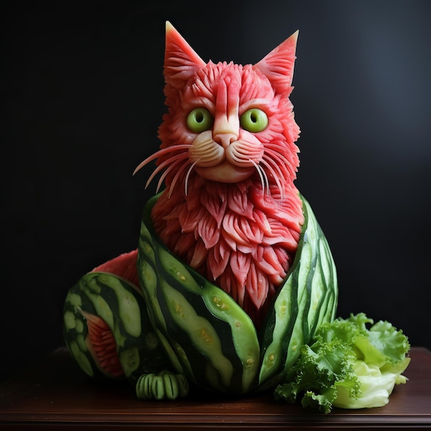 illustration of a cat made out of watermelon