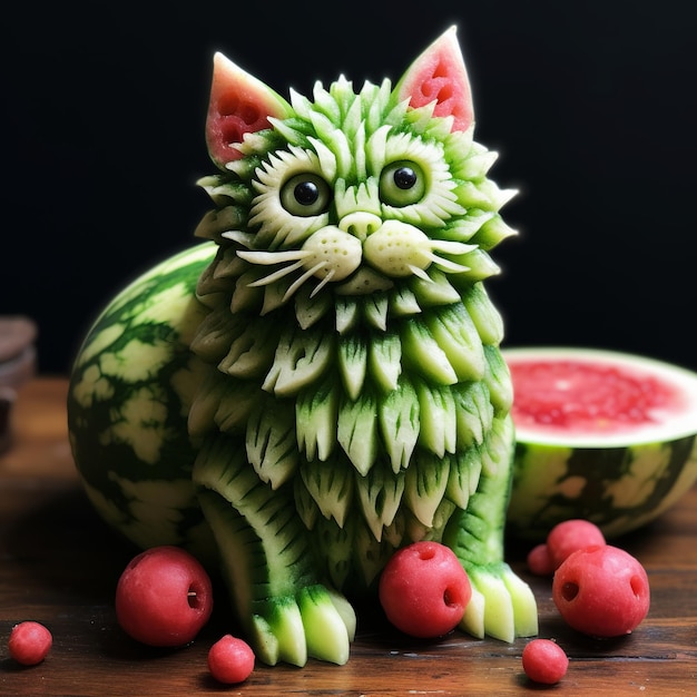 illustration of a cat made out of watermelon