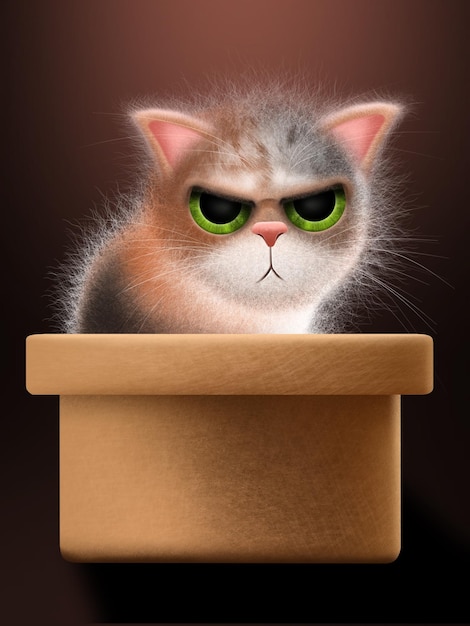 Illustration of a cat sitting in a box