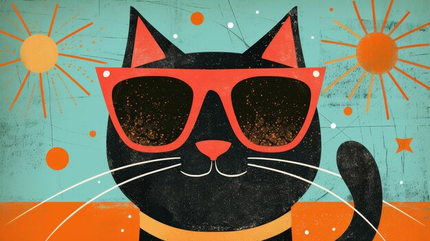 Photo an illustration of a cat wearing sunglasses