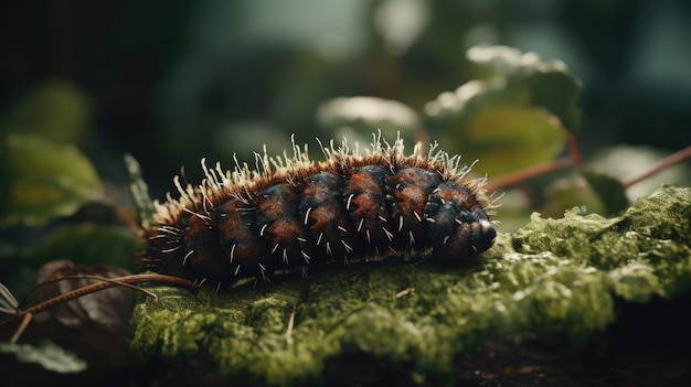 Illustration of caterpillars on leaves in the middle of a forest