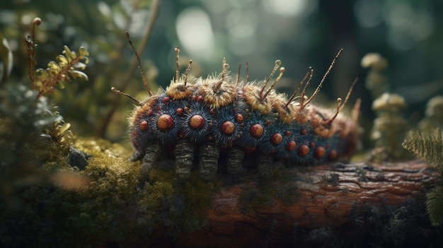 Illustration of caterpillars on leaves in the middle of a forest