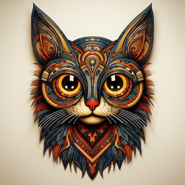 an illustration of a cats head with ornate patterns