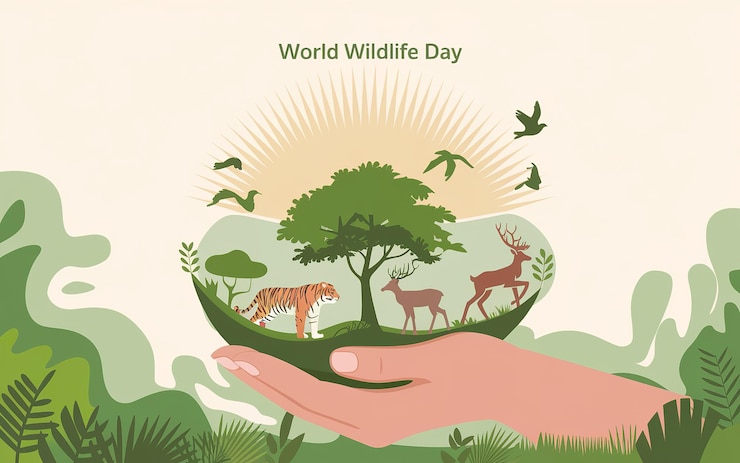 Photo illustration of celebrating world wildlife day with nature and conservation generative ai