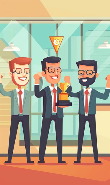 Illustration character of business man holding trophy generative ai