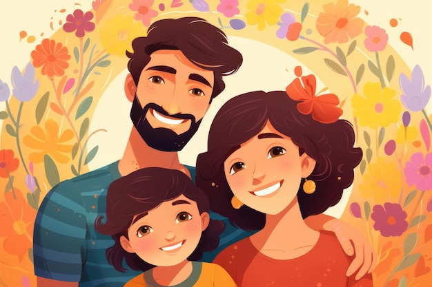 Illustration of a cheerful family