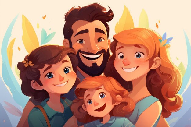 Illustration of a cheerful family