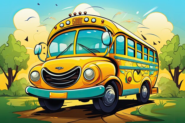 Illustration of Cheerful School Bus Adventure